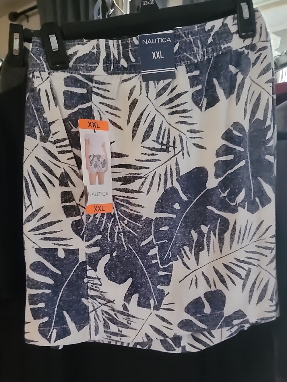 Nautica White Short with Navy Tropical Leaf Print